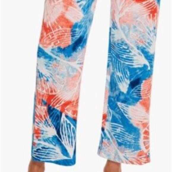 Nic+Zoe Water Blooms Wide Leg Pants Womens XL Pull On Tropical Floral Resort - Picture 2 of 8
